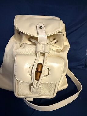 Gucci Cream Canvas and Leather Backpack with Bamboo Toggle